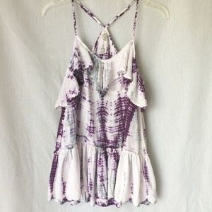 Free People Tiered Tie Dye Beaded Ruffle Top Sz S